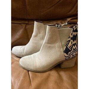 Toms Esme Birch Suede Leather Metallic Jacquard Womens Bootie Sz 8 10012475